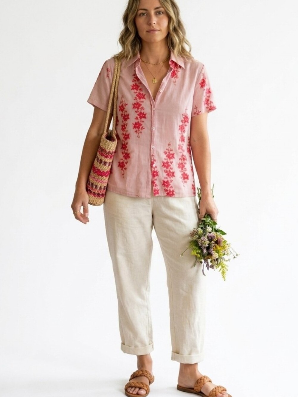 A/X Armani Exchange Red Floral Button-Up Shirt Cotton Vacation Size S Women